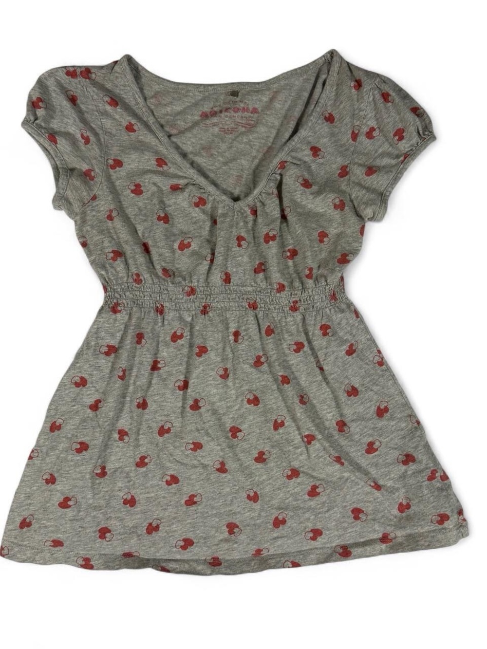 Y2K Arizona Gray Babydoll Top Red Hearts Women’s Size M